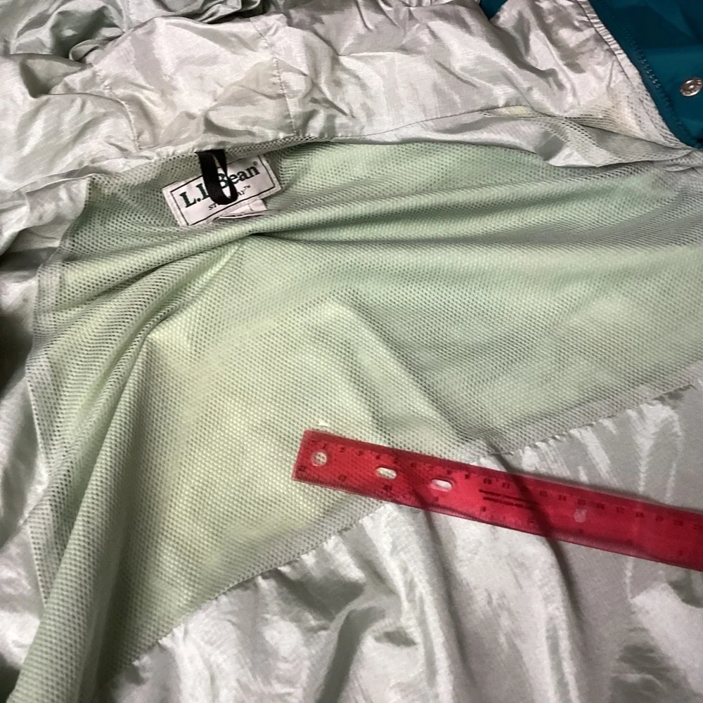 LL Bean Stowaway Teal Green Gore-Tex Hooded Rain Jacket Men's Large Windbreaker